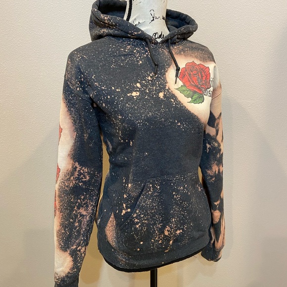 Bleach Tie Dye Rose Skeleton Skull Hoodie Custom Sweatshirt Pullover Navy Small - Picture 3 of 11